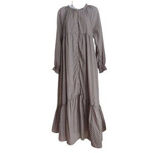 In Loom Grey Pilgrim Cottage Lagenlook Modest Button Down Soft Maxi Dress S